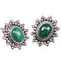 7116: green, silver malachite earrings