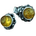 7129: Silver Setting yellow amber  flower earrings