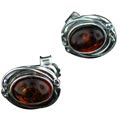 7136: Silver Setting orange amber post earrings
