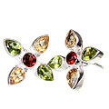 7139: Silver Setting green,yellow,multi-color citrine  flower earrings