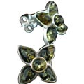 Design 7140: green amber flower, post, stud earrings