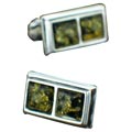7143: Silver Setting green amber  post earrings
