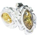 7146: Silver Setting yellow amber  post earrings