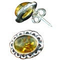 7151: Silver Setting yellow, silver amber  flower earrings
