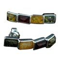 7154: Silver Setting multi-color amber post earrings