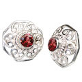 7166: Silver Setting red garnet flower earrings