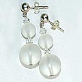 7341: Silver Beaded white crystal  drop earrings
