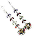 7847: Silver Setting brown,green,yellow citrine chandelier earrings