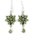 7850: Silver Setting green peridot  flower earrings