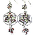 7855: Silver Setting green multi-stone earrings
