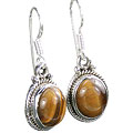 7913: Silver Setting brown,yellow tiger eye earrings