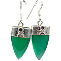 7918: Silver Setting Green onyx  claw earrings