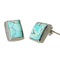 7970: Silver Setting blue turquoise  post earrings