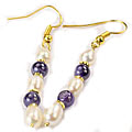 846: Beaded purple,white pearl earrings