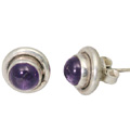 8767: Silver Setting purple amethyst  studs earrings