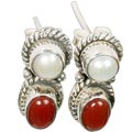 8771: Red,White pearl  multistone earrings