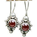 8803: Silver Setting red garnet  danglers earrings