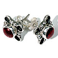 8804: Silver Setting red garnet  flower earrings