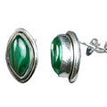 9112: Silver Setting green malachite  studs earrings