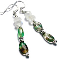 9214: White, Green moonstone  danglers earrings