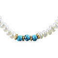 105: Beaded blue,white pearl adjustable necklaces