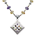 1153: Silver Setting purple,yellow multi-stone  medallion necklaces
