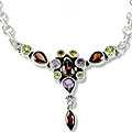 1292: Silver Setting multi-color multi-stone  flower necklaces