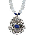 13648: Silver Beaded blue,white moonstone  adjustable necklaces
