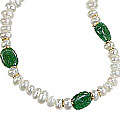 239: Beaded green,white pearl necklaces