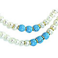 245: Beaded blue,white pearl  multistrand necklaces