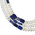 5102: Beaded blue,white lapis lazuli necklaces