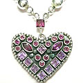 Design 5867: purple,red rhodolite heart necklaces