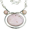 7349: Silver Setting pink pink opal  pendant necklaces