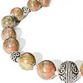 7986: Silver Beaded Green, Brown unakite necklaces