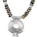 7992: Silver Beaded brown smoky quartz necklaces