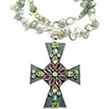 8134: multi, pink, brown mystic topaz  crosses necklaces