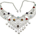 8509: Silver Setting multi-color multi-stone ethnic necklaces