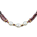 920: Beaded red,white pearl  multistrand necklaces