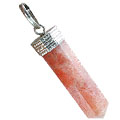 13189: Beaded green,orange sunstone pencil pendants