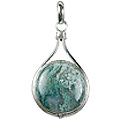 1411: Silver Setting green,gray moss agate pendants