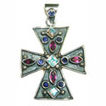 1643: Silver Setting multi-color multi-stone  christian pendants