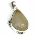 1835: Silver Setting Fawn rutilated quartz  drop pendants