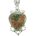 5152: Silver Setting green,orange unakite  drop pendants
