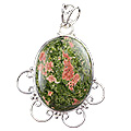 5154: Silver Setting green,red unakite pendants