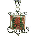 5227: Silver Setting green,red unakite pendants