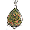5229: Silver Setting green,red unakite  drop pendants