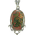 5231: Silver Setting green,red unakite pendants