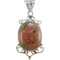 5237: Silver Setting green,red unakite pendants