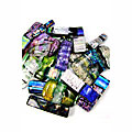 5476: Beaded blue,pink dichroic glass contemporary pendants
