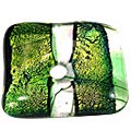 5478: Beaded green dichroic glass pendants